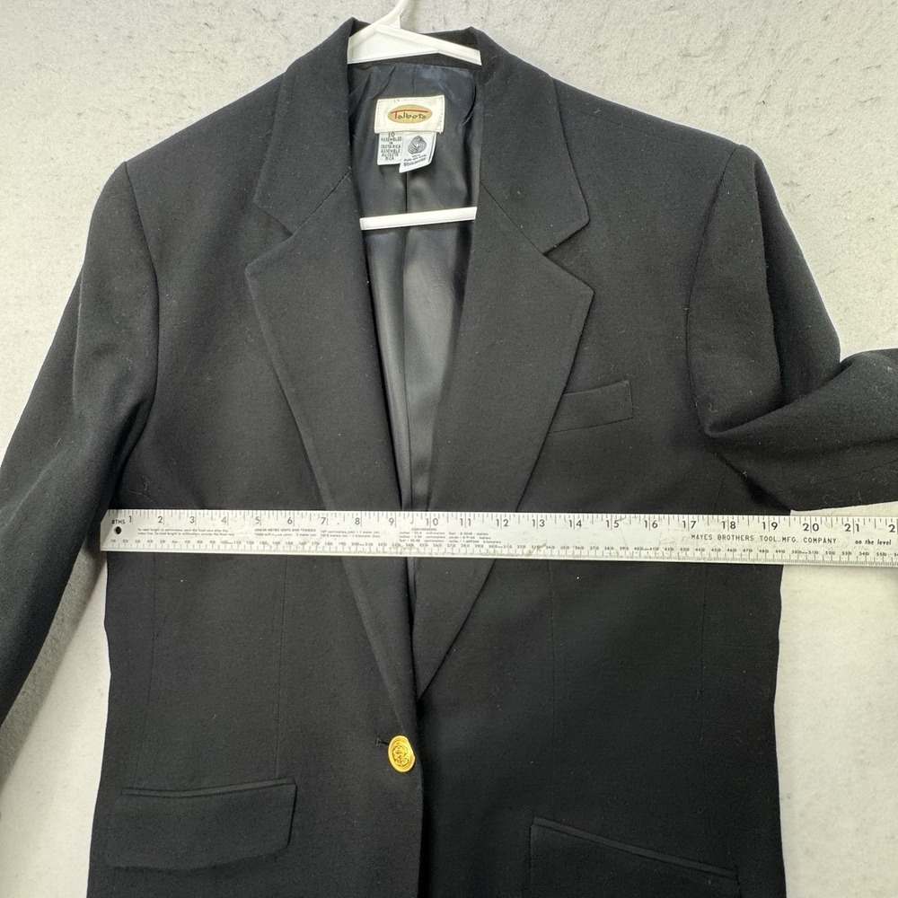 Talbots Size‎ 10 Black Blazer Single Gold Button 100% Wool Career Office Jacket - Picture 5 of 9